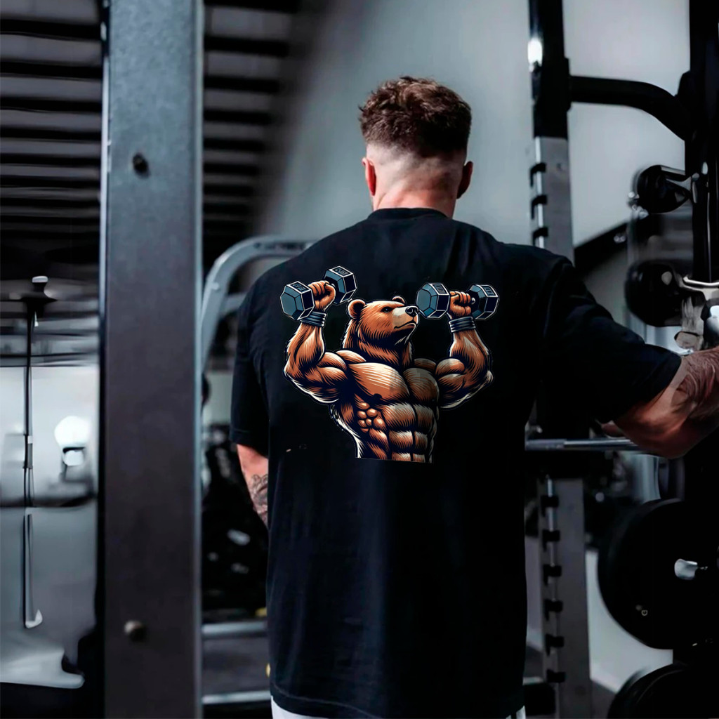 Camiseta Estampada Oversized Streetwear Masculino 100% Algodão Urso Treino Maromba Novo