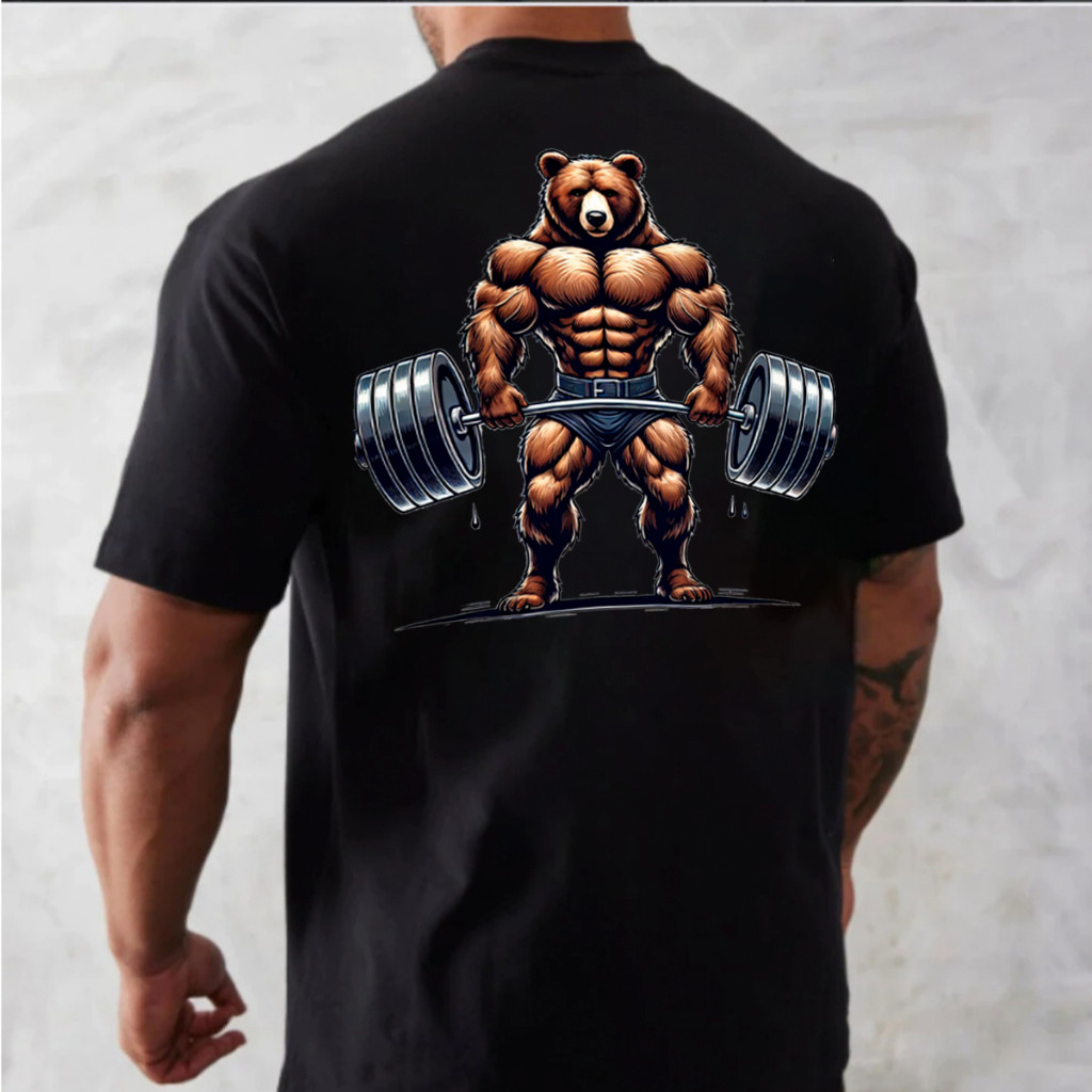 Camiseta Oversized Streetwear Estampada Masculino 100% Algodão Urso Agachamento Maromba