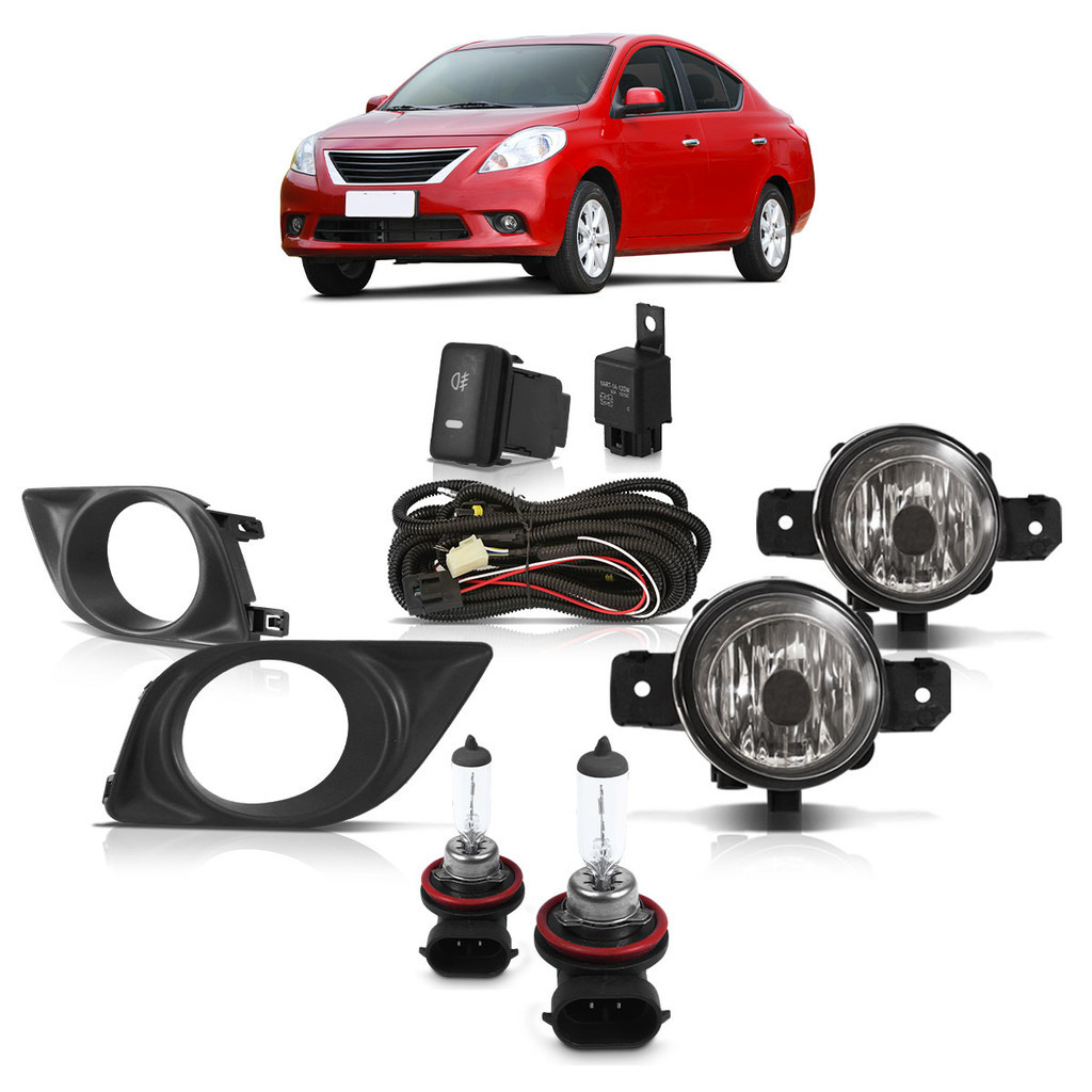 Kit Farol de Milha Versa 2012 2013 2014 Lente Lisa + Moldura do Milha Preto Com Furo + Lâmpadas H11