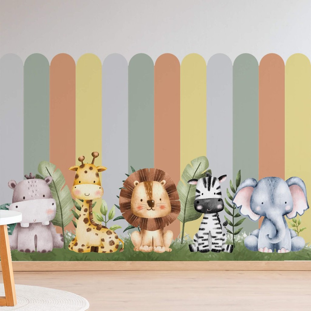 Adesivo Parede Cerca Colorida Cerquinha Animais Safari Infantil