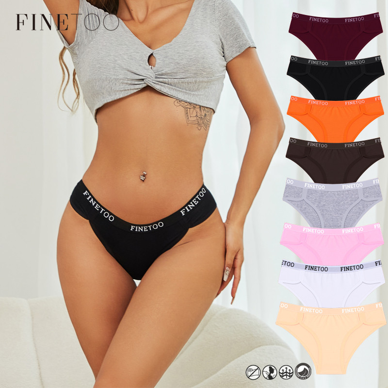 FINETOO Calcinha De Algodão Para Mulheres , Roupa Íntima De Cintura Média , Lingerie Respirável De Cor Sólida em Oferta na Shopee