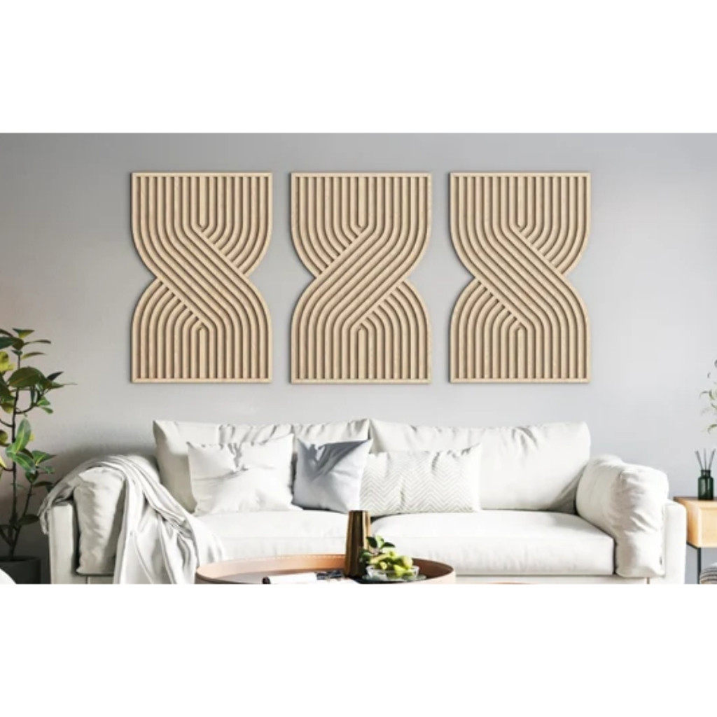Kit 3 Molduras Ampulheta Arte Geométrica Decoração Boho em MDF 3mm Cru 80cm x 40cm