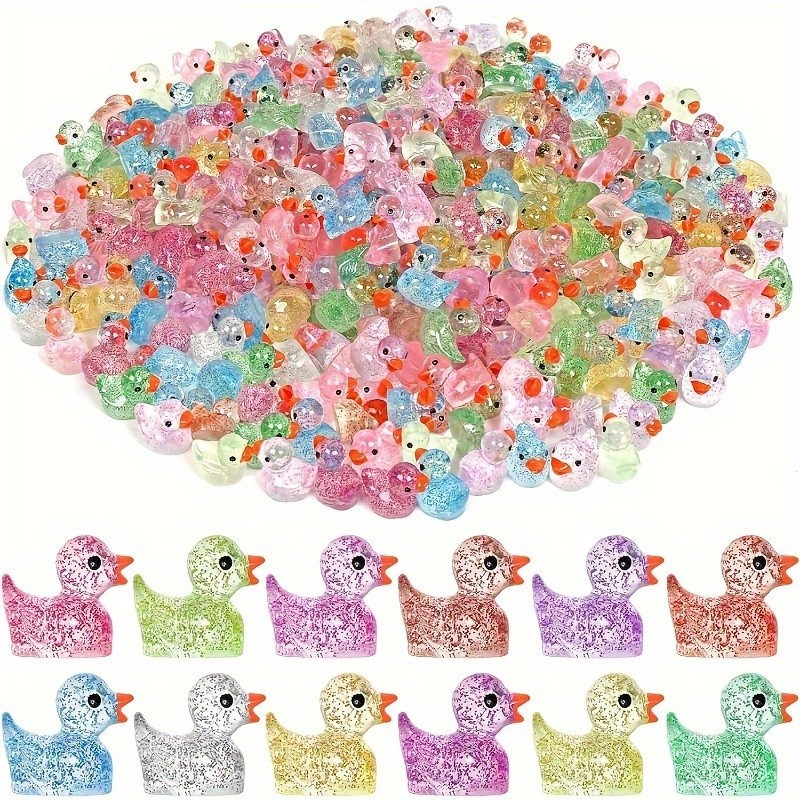 10 ~ 100 Peças De Resina Aleatória Mini Pato Estatuetas Em Miniatura Ornamentos Minúsculo Fofo Luminoso Jardim Paisagem Plantas Artesanato