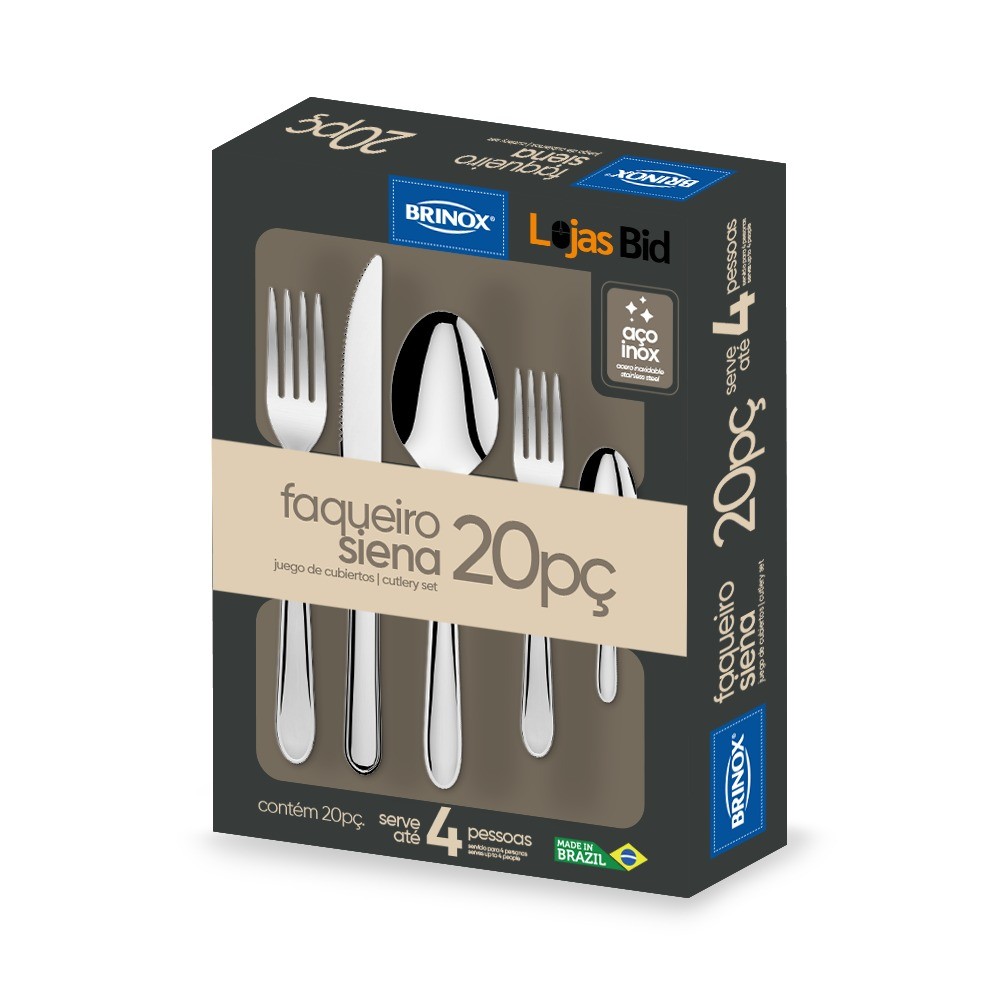Jogo Talheres Faqueiro Inox Siena Brinox 20 peças em Oferta na Shopee