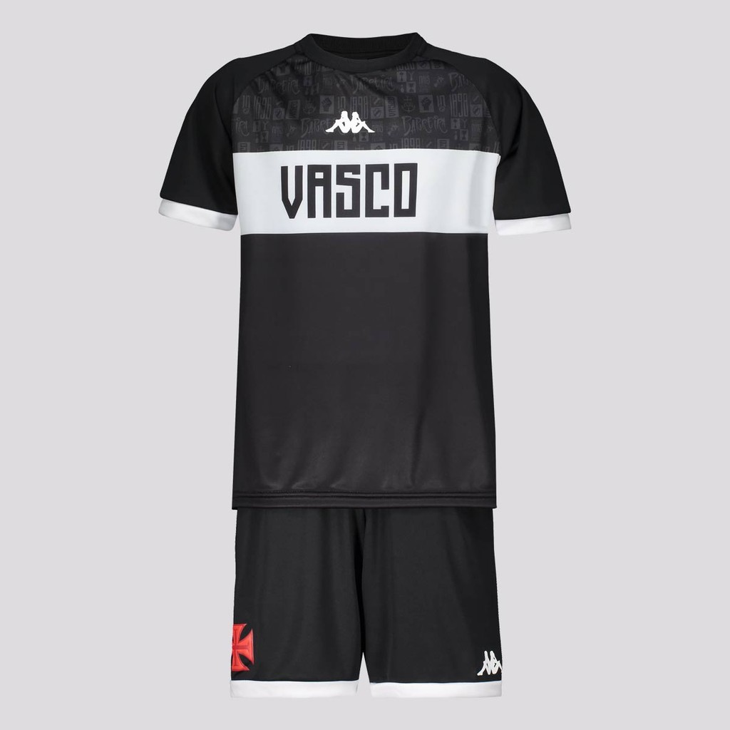 Kit Infantil Kappa Vasco Supporter 2024 Preto e Branco