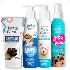Kit Higiene Pet Clean Hidratante + Limpador Patas + Limpa Ouvidos + Lagrimas Cães e Gatos
