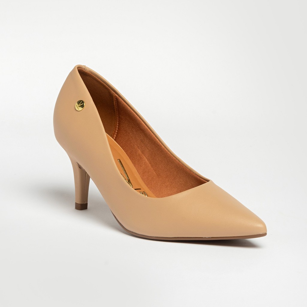 Sapato Social Feminino Scarpin Vizzano 1185702 Salto Fino Médio Bege Básico Confortável Básico
