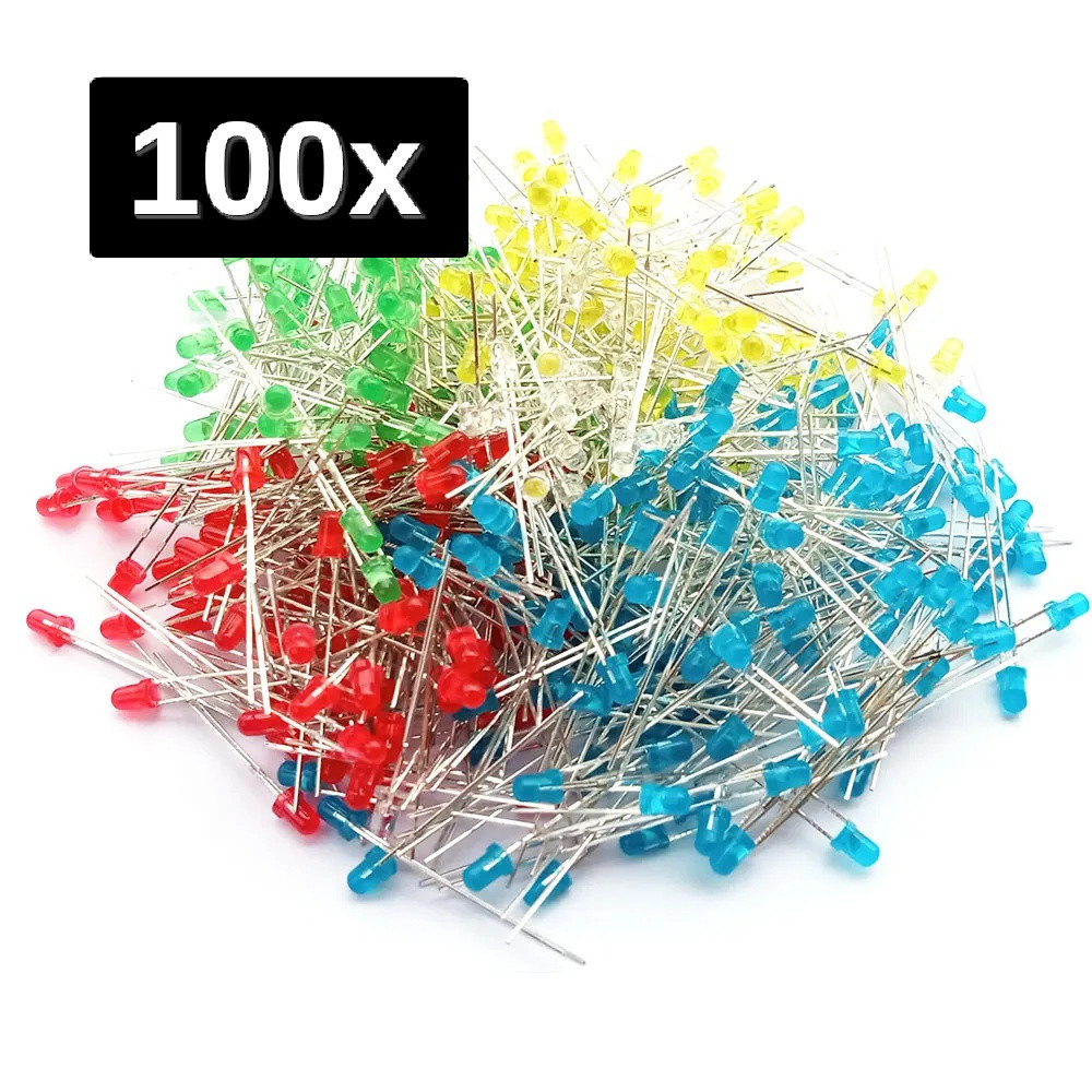 100x Leds 3mm Coloridos Pequenos para Protoboard Pcb Pci Led Kit Led 100 Unidades - 5 cores