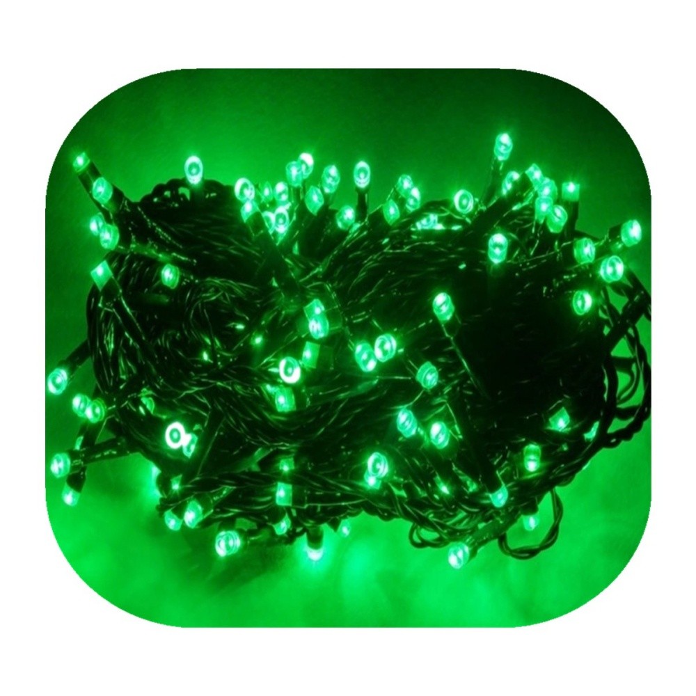 Cordão Pisca 100 Led Prova D´água Fixo Verde Fio Verde 10m Decor Natal 220v
