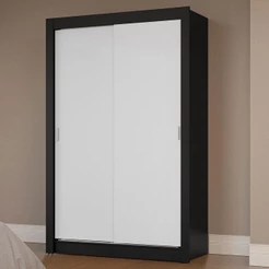 Guarda-Roupa Solteiro 2 Portas de Correr Preto/Branco Milano Madesa