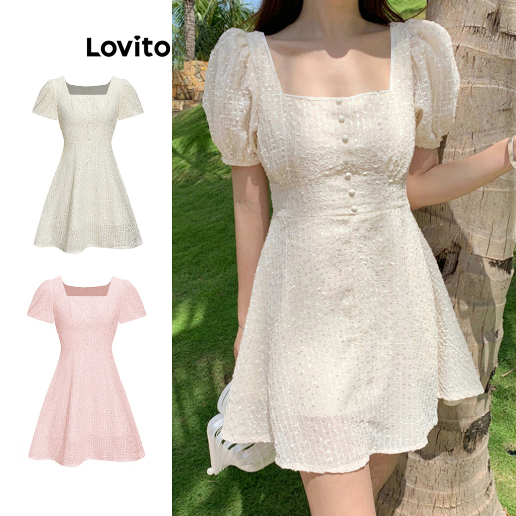 Lovito Vestido Boho Com Botão Liso E Bainha Com Babados Frontais Para Mulheres L68ED202 (Multicolorido) em Oferta na Shopee