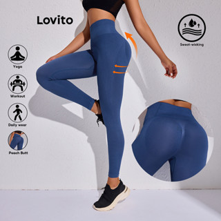 Lovito Legging esportiva casual com nervuras lisas e estrutura cruzada para mulheres LBL17260 em Oferta na Shopee