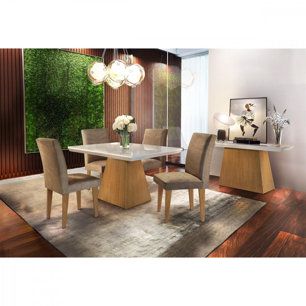 Conjunto Sala de Jantar Luna 120 MDF Com 4 cadeiras Grécia - Home & Living