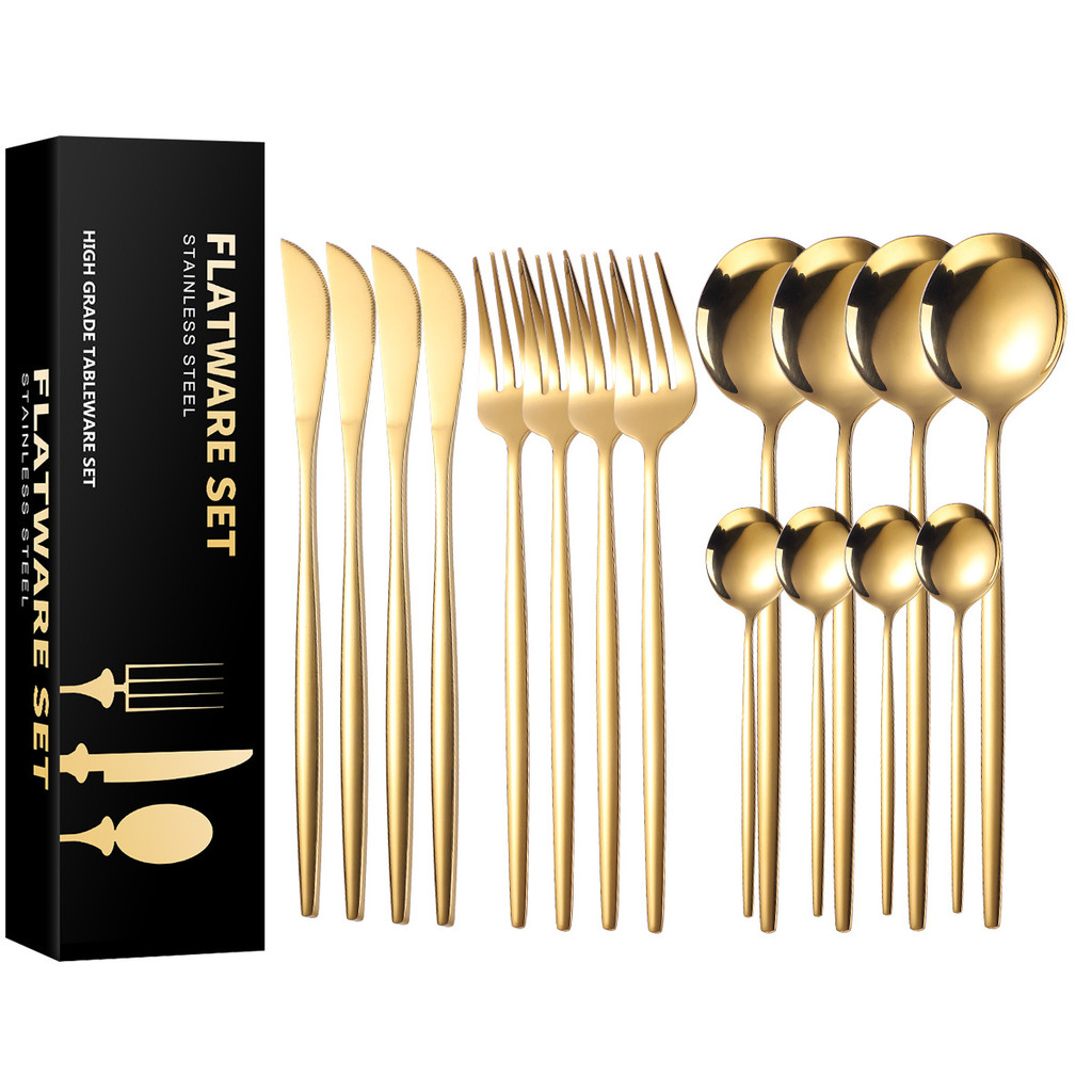 Novo Kit 24 Peças Talheres Dourado Aço Inox 416 para Festas, Casa e Restaurantes - Garfo, ...