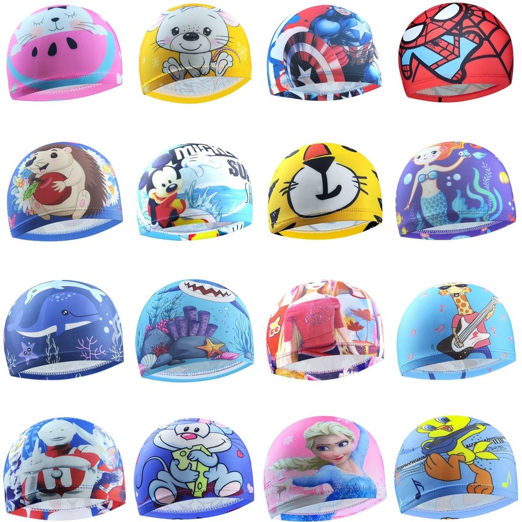 Kit 2 un Toucas de Natação Infantil de Tecido  Personagens Kids Piscina em Oferta na Shopee