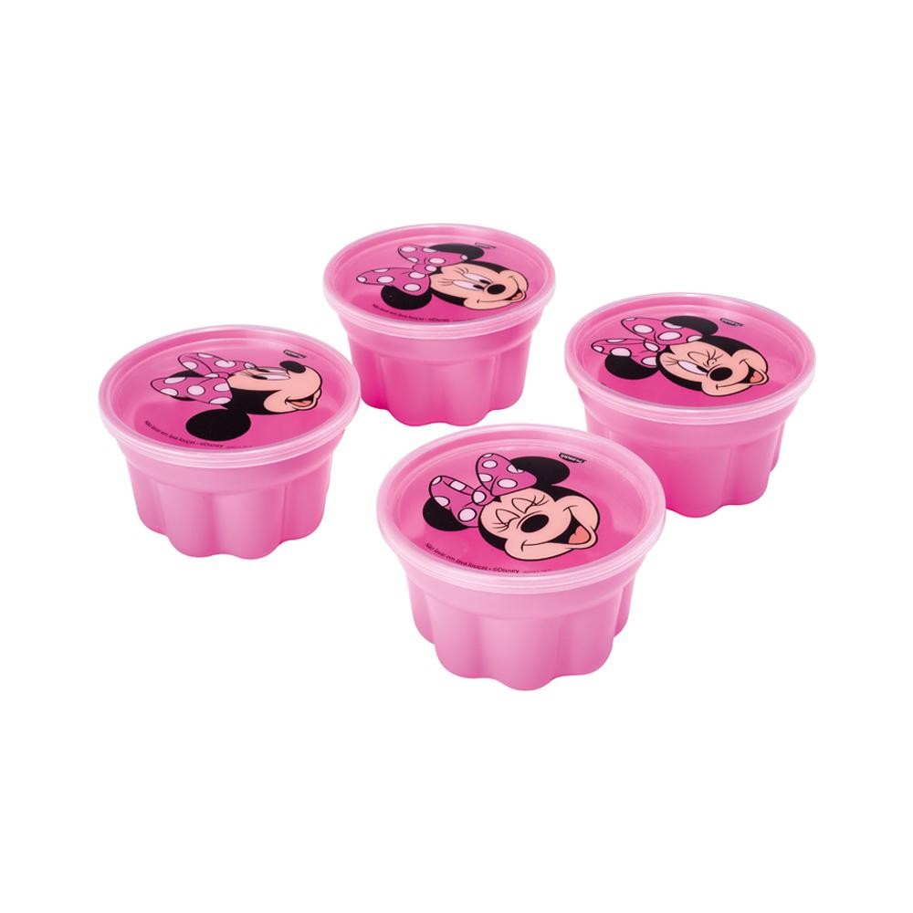 Kit Minnie Rosa 4 Potes Forma Gelatina Sobremesa Plasútil em Oferta na Shopee