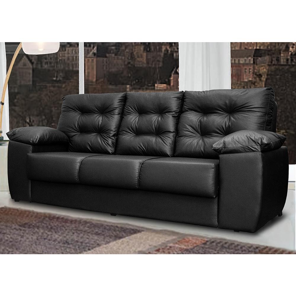 Sofá Luxemburgo 3 Lugares 2,02m Tecido Courino Preto em Oferta na Shopee