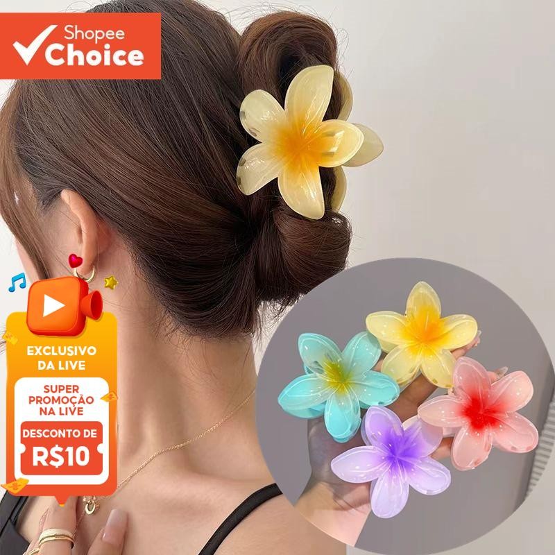 Grampo De Cabelo De Flor Transparente Coreano , Clipe De Garra Frangipani Para Mulheres , ...