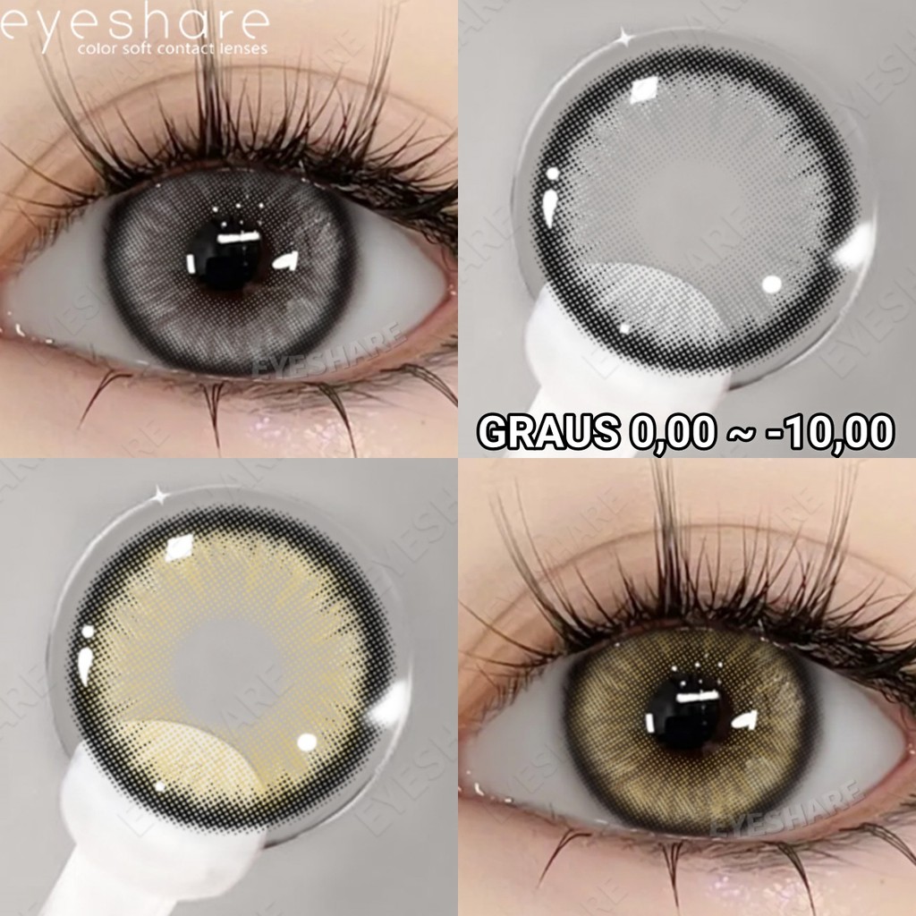(Grau 0,00-10,00) Lentes De Contato Coloridas Classificadas Eyeshare Diamante Marrom Cinza 1 Par De Para Miopia Graus
