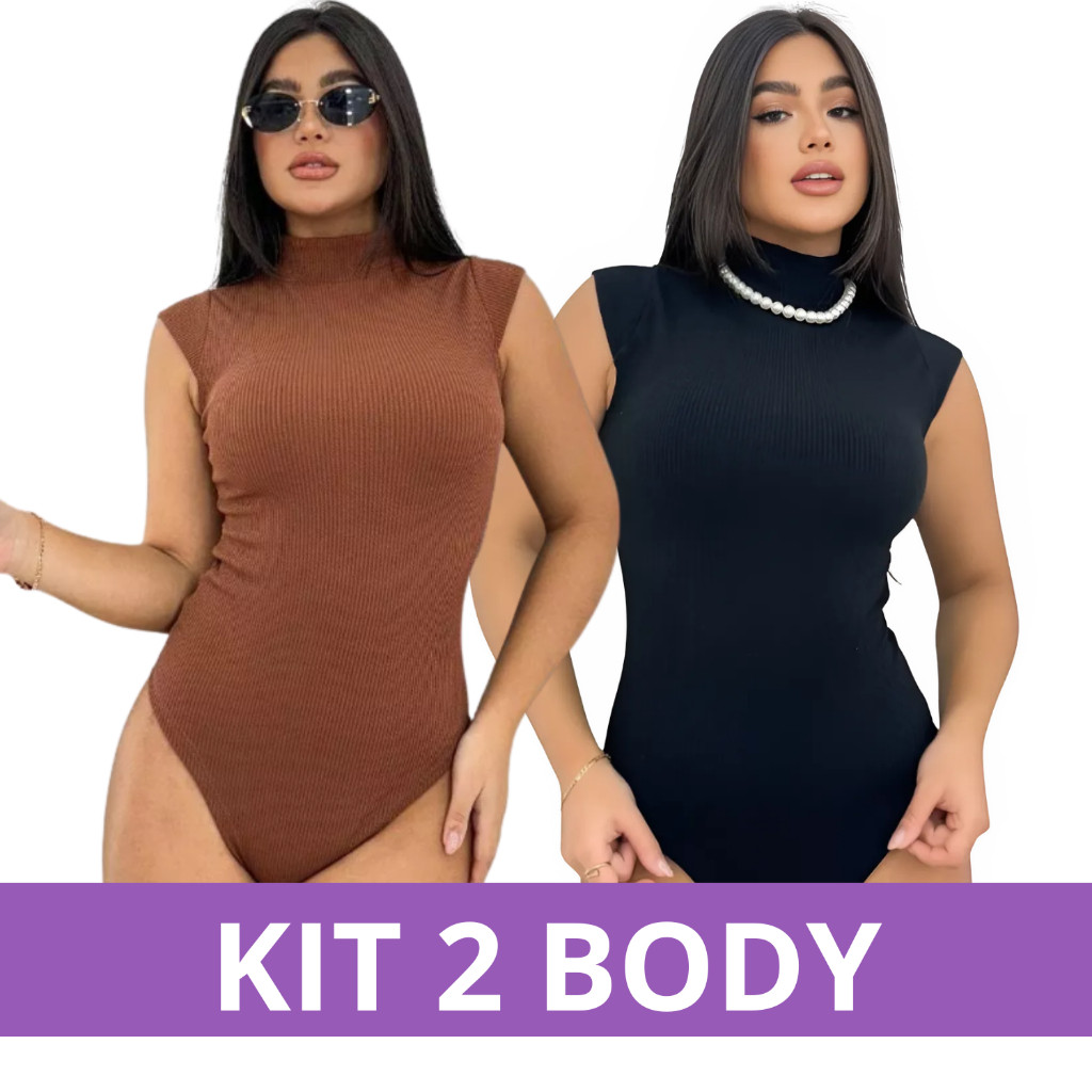 Kit 2 Body Feminino Gola Alta Anarruga Canelado Manguinha Blusinha Moda 2025