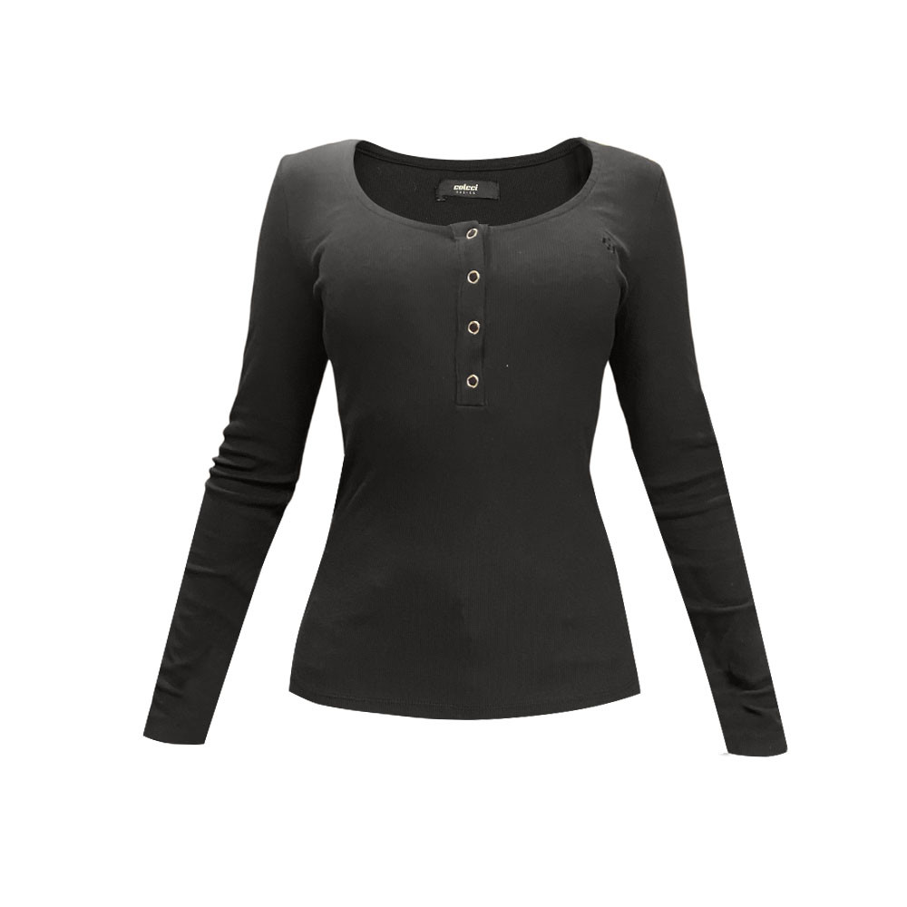 Blusa Colcci Slim Canelada Decote Em U Preta