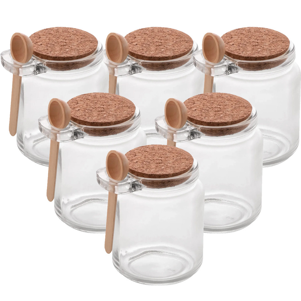 Porta Tempero Condimento de Vidro com Colher de Bambu Tampa Rolha 240ml Pote Saleiro Açucareiro Lyor em Oferta na Shopee