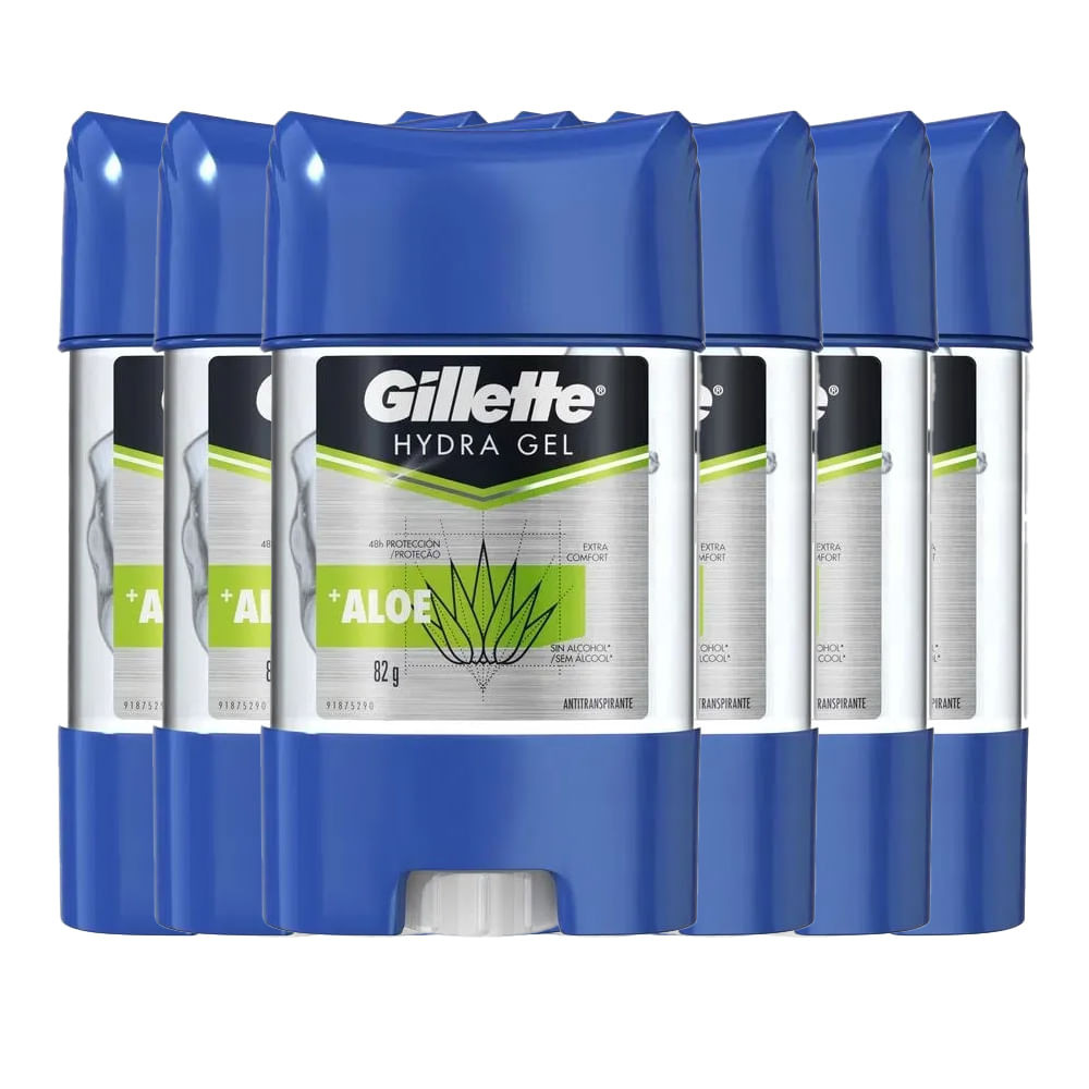 Kit Desodorante Gel Antitranspirante Gillette Hydra Gel Aloe 82g - 6 Unidades - Beauty