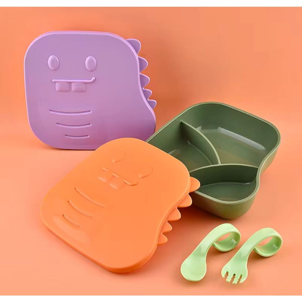 Marmita Dinossauro Lancheira Escolar Infantil Com Talheres 3 Divisórias e Ventosa - Envio 24HRS! em Oferta na Shopee