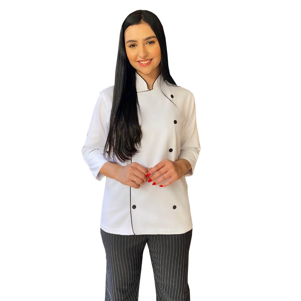 Dolma Chef Cozinha Brim Manga Longa Uniforme profissional Unissex Gastronomia Branco