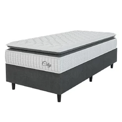 Cama Box Colchão Solteiro Molas Ensacadas City Pillow Top 88x188x61cm Branco-Preto Hellen Suporta até 110kg por Pessoa