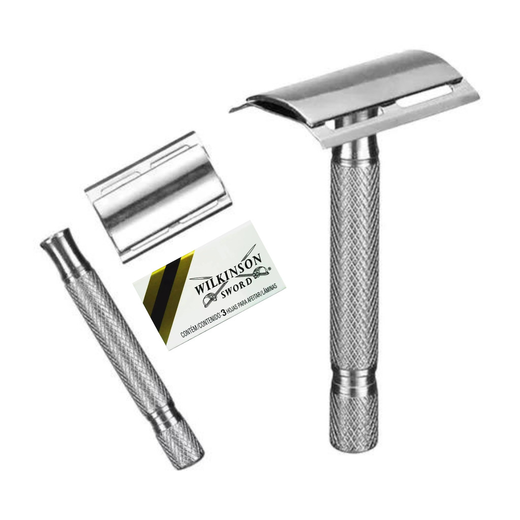 Aparelho Para Barbear Navalha Aço Inoxidável + Lamina Navy