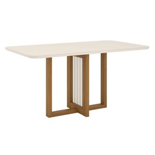 Mesa De Jantar Natalí 160 Cm Canto Arredondado Com Vidro Nature Off White - Henn em Oferta na Shopee