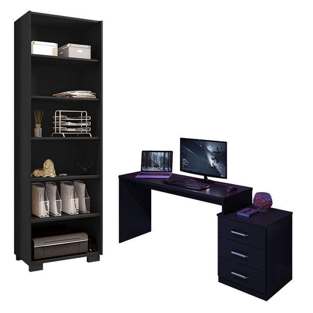 Mesa Para Computador Gamer Drx 5000 E Livreiro Office Preto Trama - Móveis Leão em Oferta na Shopee