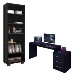 Mesa Para Computador Gamer Drx 5000 E Livreiro Office Preto Trama - Móveis Leão