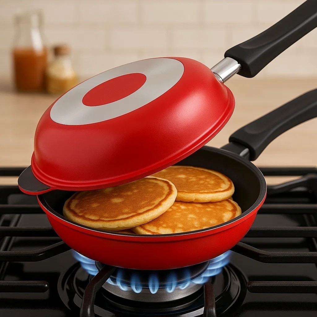 Frigideira Dupla Antiaderente Não Gruda 14cm Vermelha ou Preta Cozinha Funcional Sanduíche Alimentos
