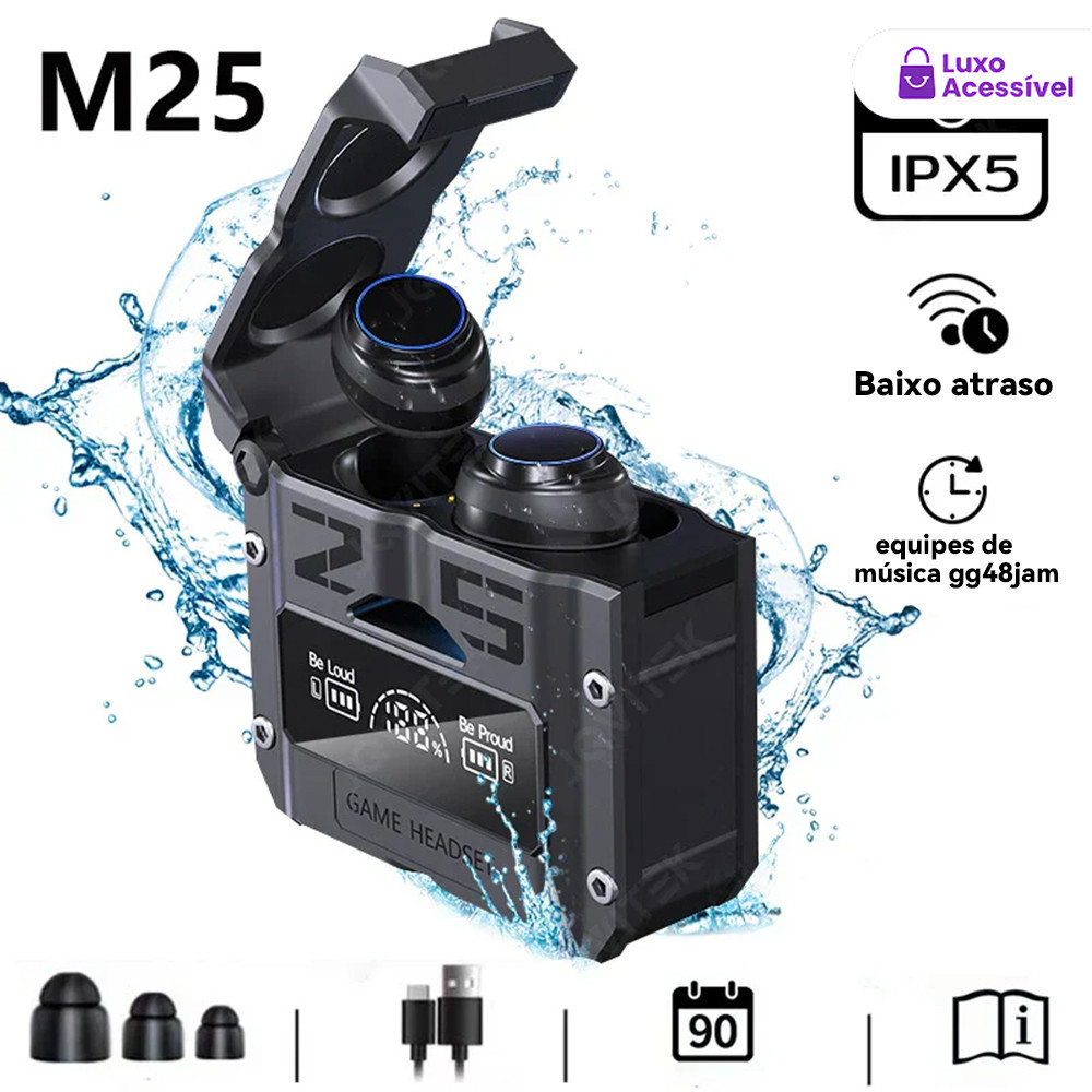 9D Stereo Sports Earbuds LED Microphoe TWS M25 Fone De Ouvido Sem Fio Novo Bluetooth 5.3 À Prova D'água