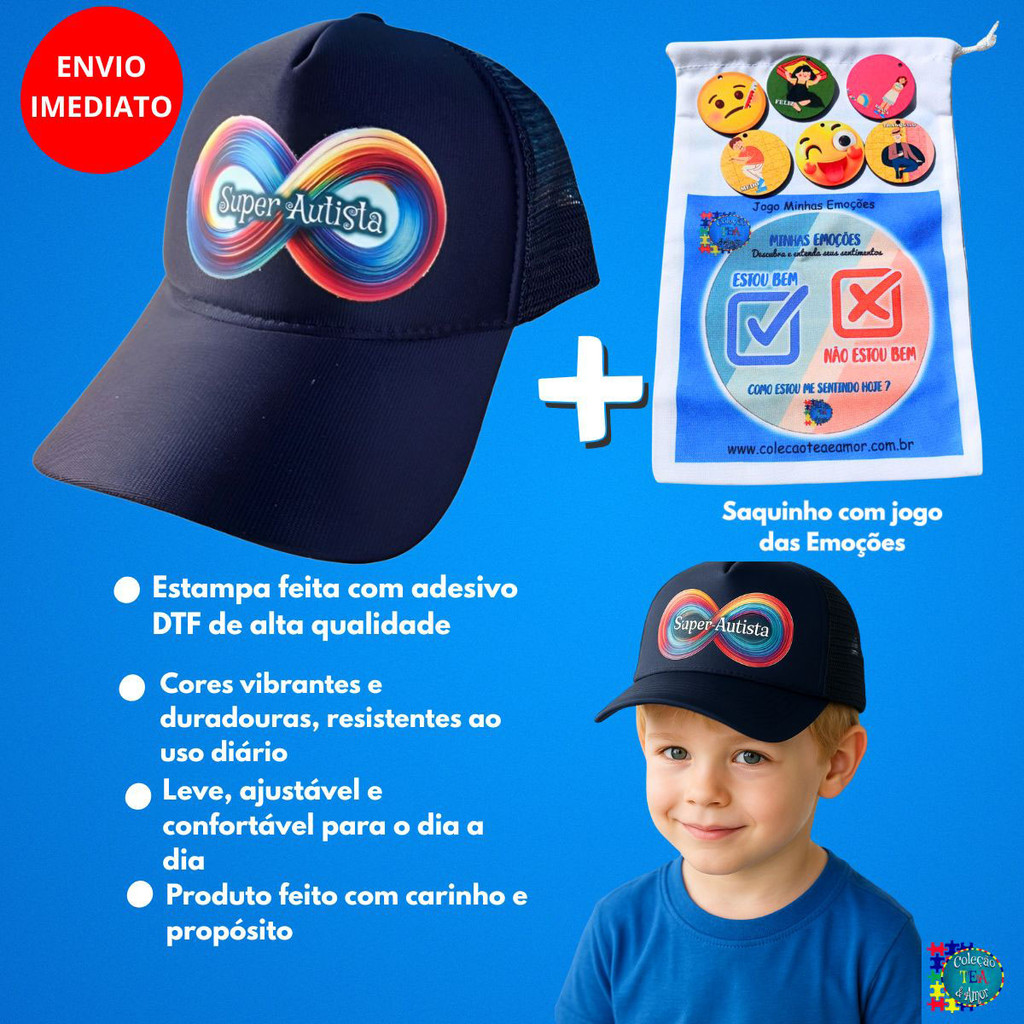 Kit Camisa e Boné Infinity Azul para Autistas