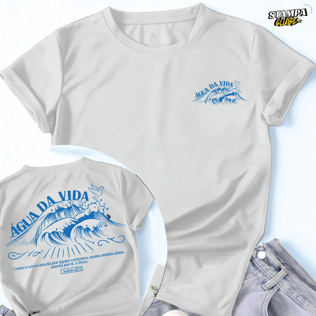 Camiseta Cristã "Águas Viva Fé em Deus Jesus" Fé & Amor Camisa Unissex Algodão