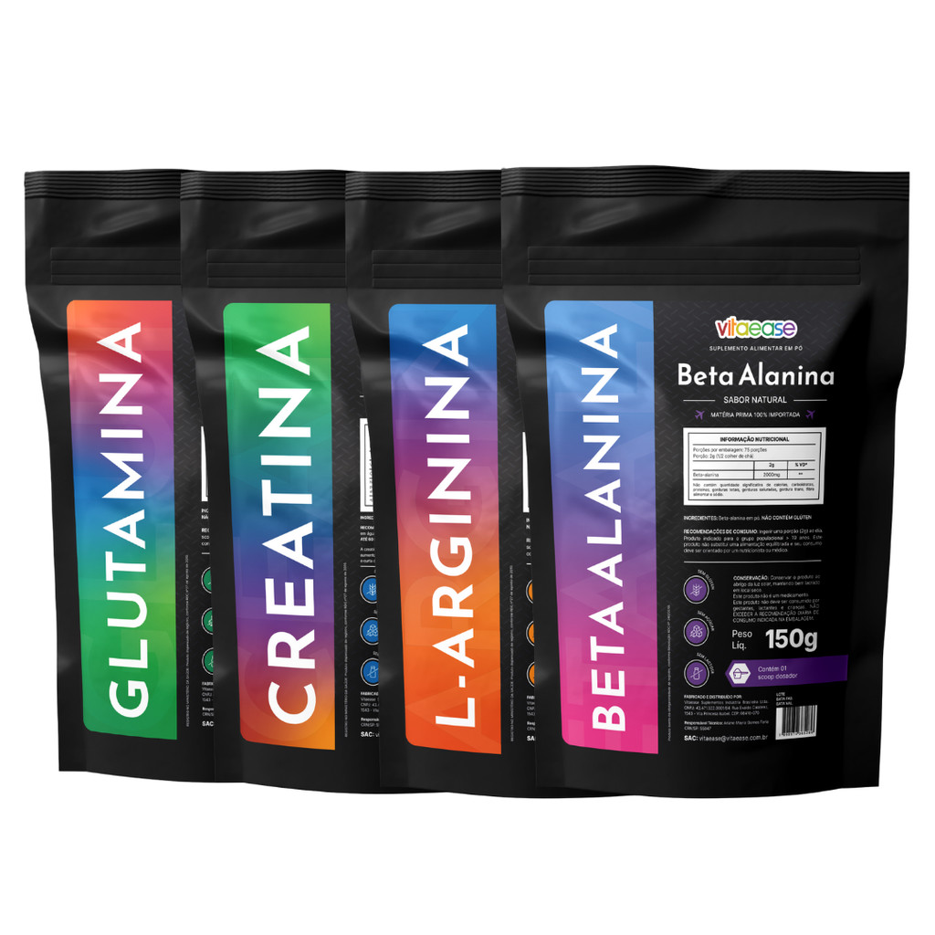 Creatina, Arginina, Beta-Alanina e Glutamina em Pó 150g | Suplemento Alimentar | Vitaease Blend