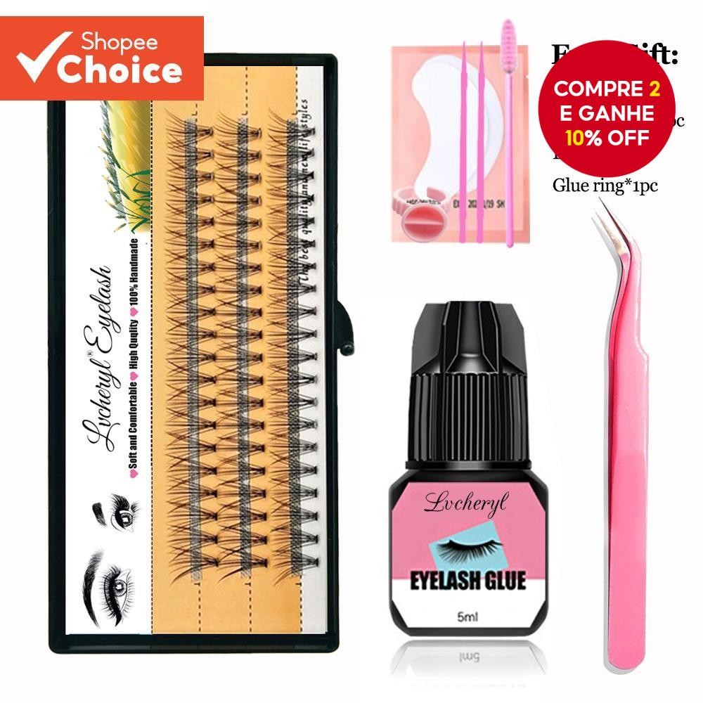 Conjunto de Extensões de Cílios Grossos Autoclavados com Cola, 60 Grupos Segmentados, Ferramentas Gratuitas.