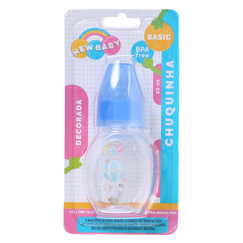 Mini Mamadeira New Baby Chuquinha Bico Pvc Decorada Azul 60ml em Oferta na Shopee
