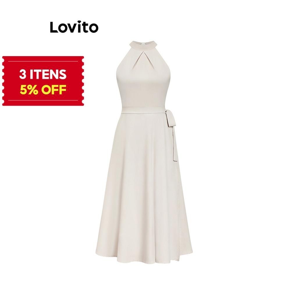 (Trendy) Lovito Vestido Elegante Vestido Plissado Liso Para Mulheres L95ED099