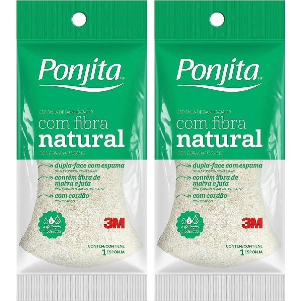 Kit com 2 Esponja de Banho com Fibra Natural Dupla Face Ponjita em Oferta na Shopee