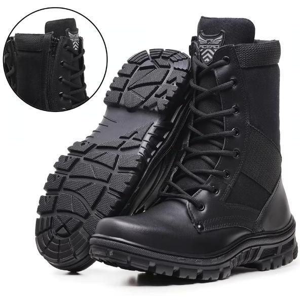 Bota Acero Infantaria Com Ziper Coturno Tático Militar Trilha Motociclismo Couro