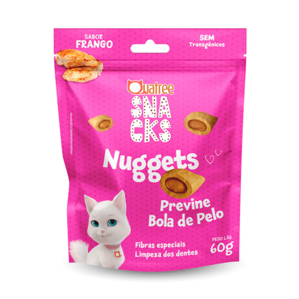 Petisco Quatree Snacks Nuggets para Gatos Bola de Pelo 60g - Pets