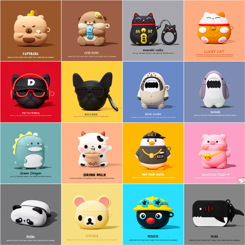 Capa Protetora para Airpods 4 3 2 Capa para Apple AirPods Pro2 Pro 2ª Geração Concha Otter Capivara Cachorro Bulldog Gat