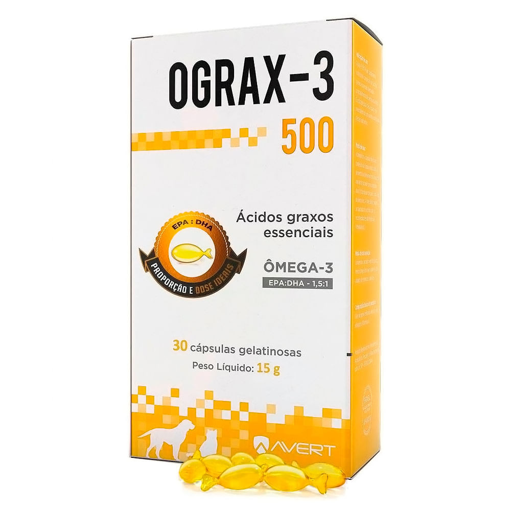 Ograx-3 500 para Cães e Gatos Uso Veterinário 30 Cápsulas Gelatinosas - Pets