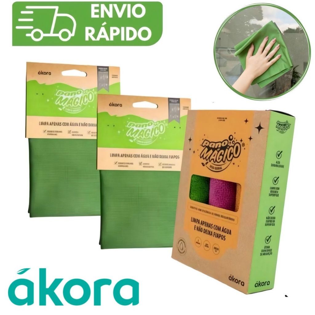 KIT 4/5/6 Limpa Vidros Pano Mágico Ákora 40x40cm Uso Geral Microfibra Poliéster e Poliamida