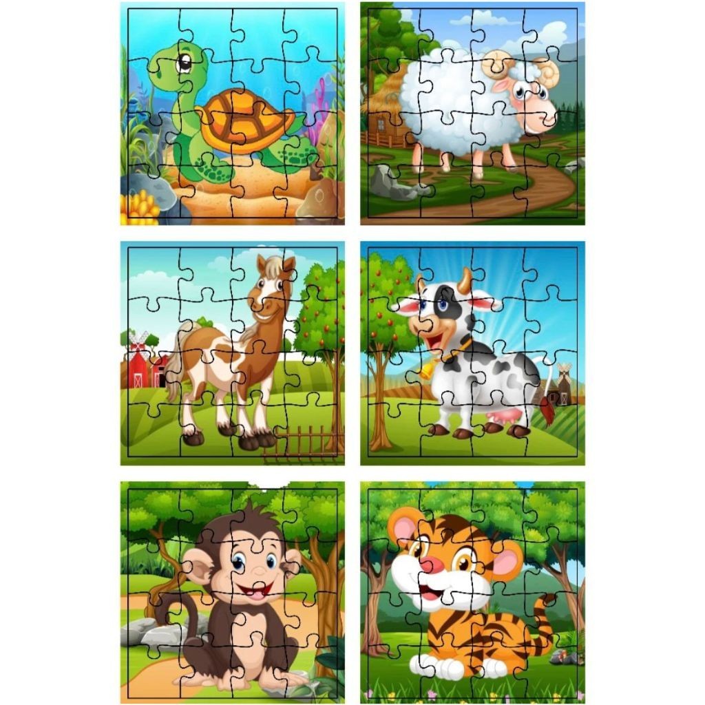 Kit 6 Jogos Quebra Cabeça Animais Safari Infantil em madeira Mdf 16 peças (6 unidades)