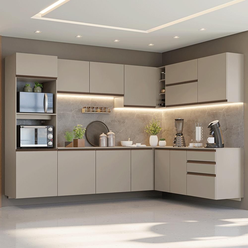 Armário de Cozinha Completa de Canto 465 cm Suspensa Crema Nice Madesa 10 em Oferta na Shopee